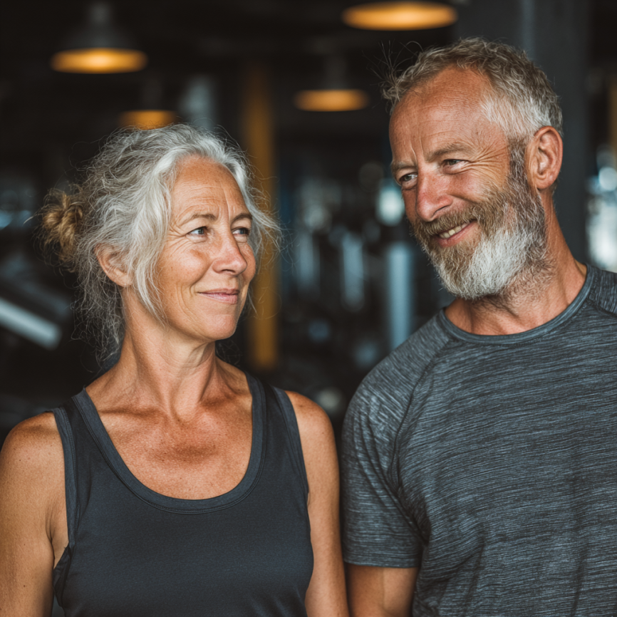 Літні люди займаються спортом в групі